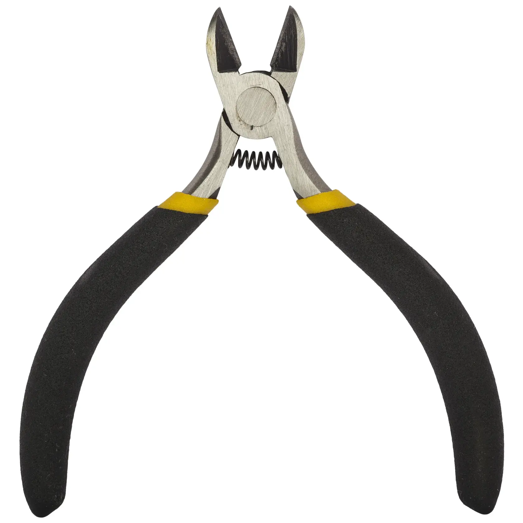 STANLEY STHT84124-8 diagonal cutting pliers with black and yellow handles, front angle, on white background.