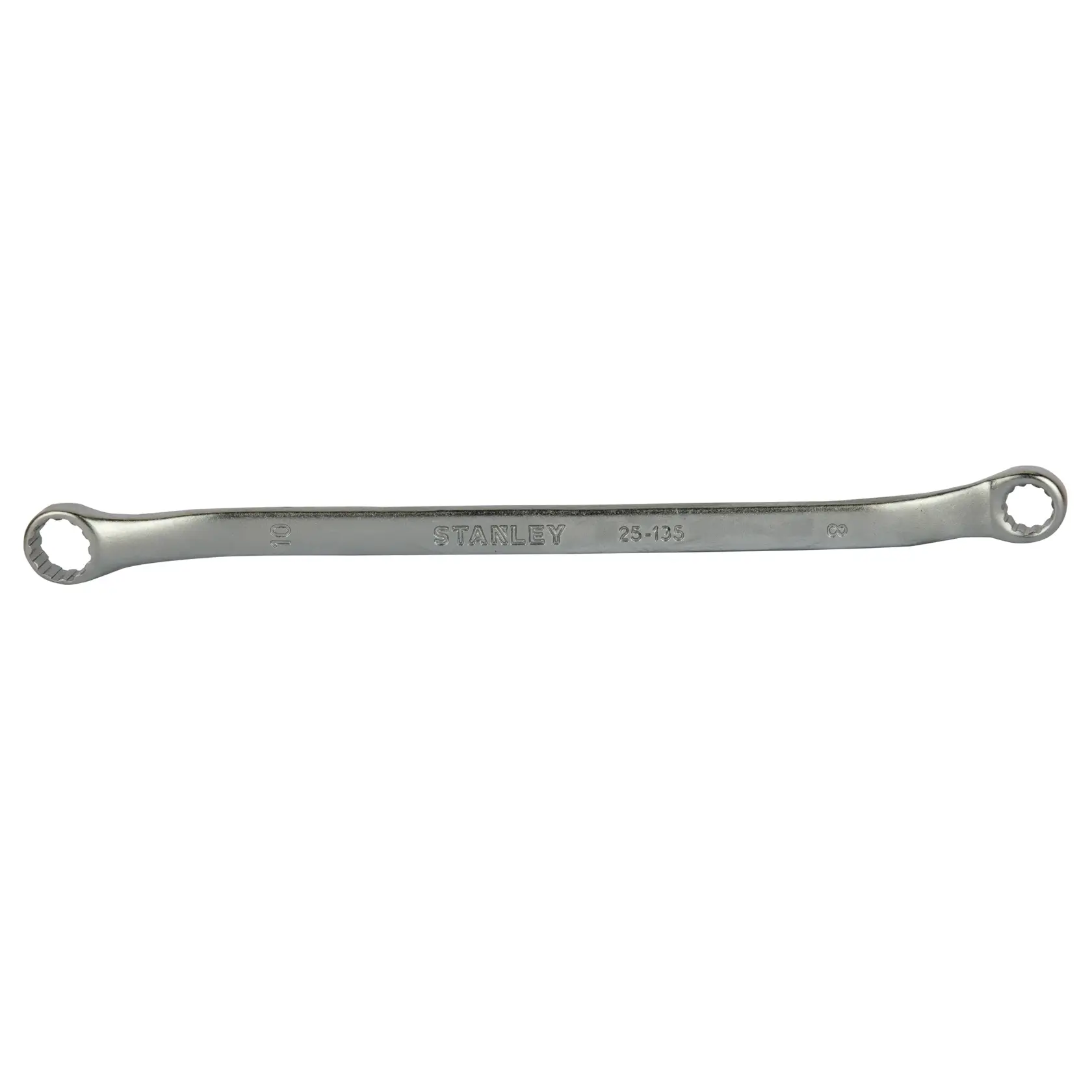 STANLEY STMT25135 box end wrench, silver metal, top view on white background.