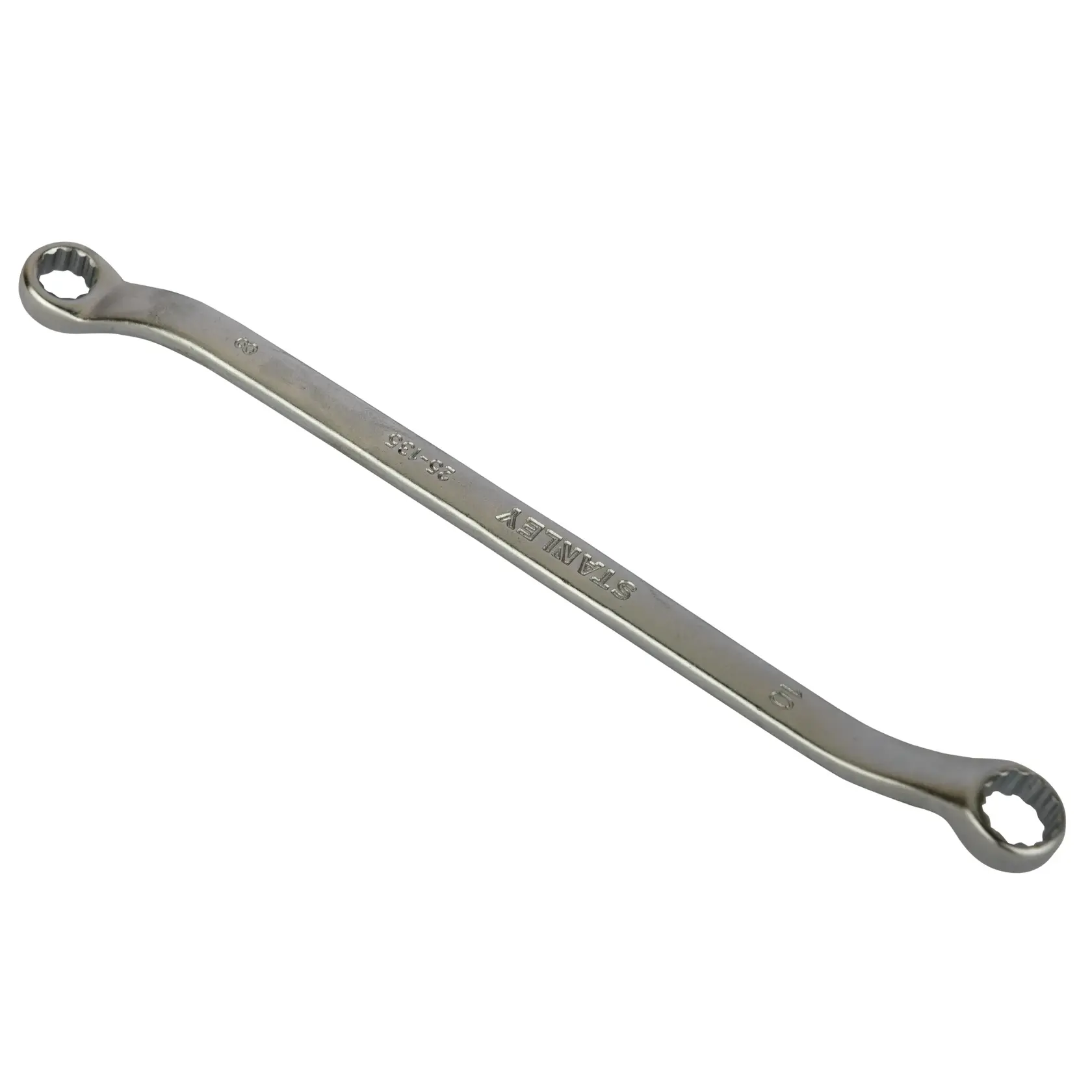 STANLEY STMT25135 double box-end wrench, silver finish, tool photography, angled on white background.