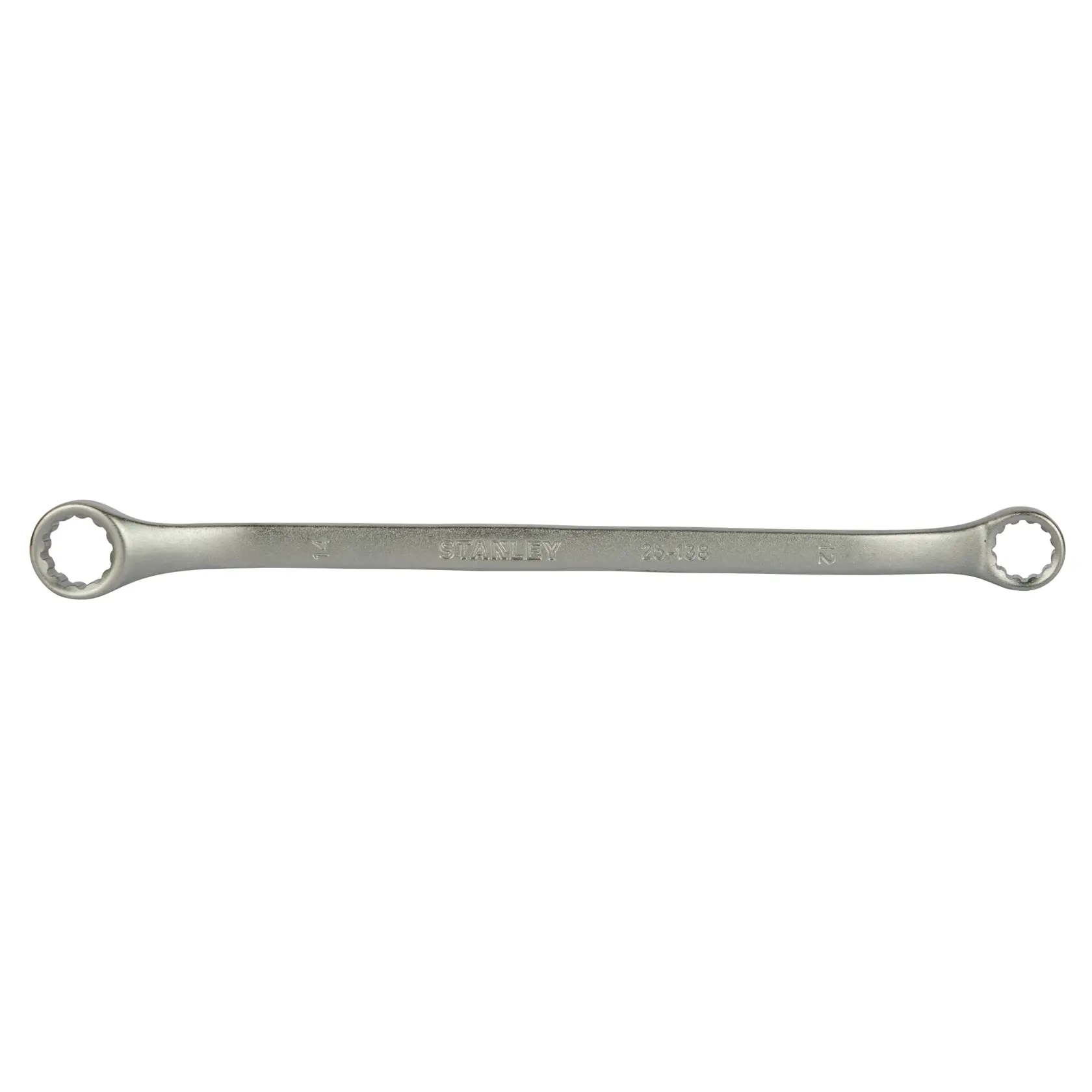 STANLEY STMT25138 box end wrench, silver, hand tool top view on white background.