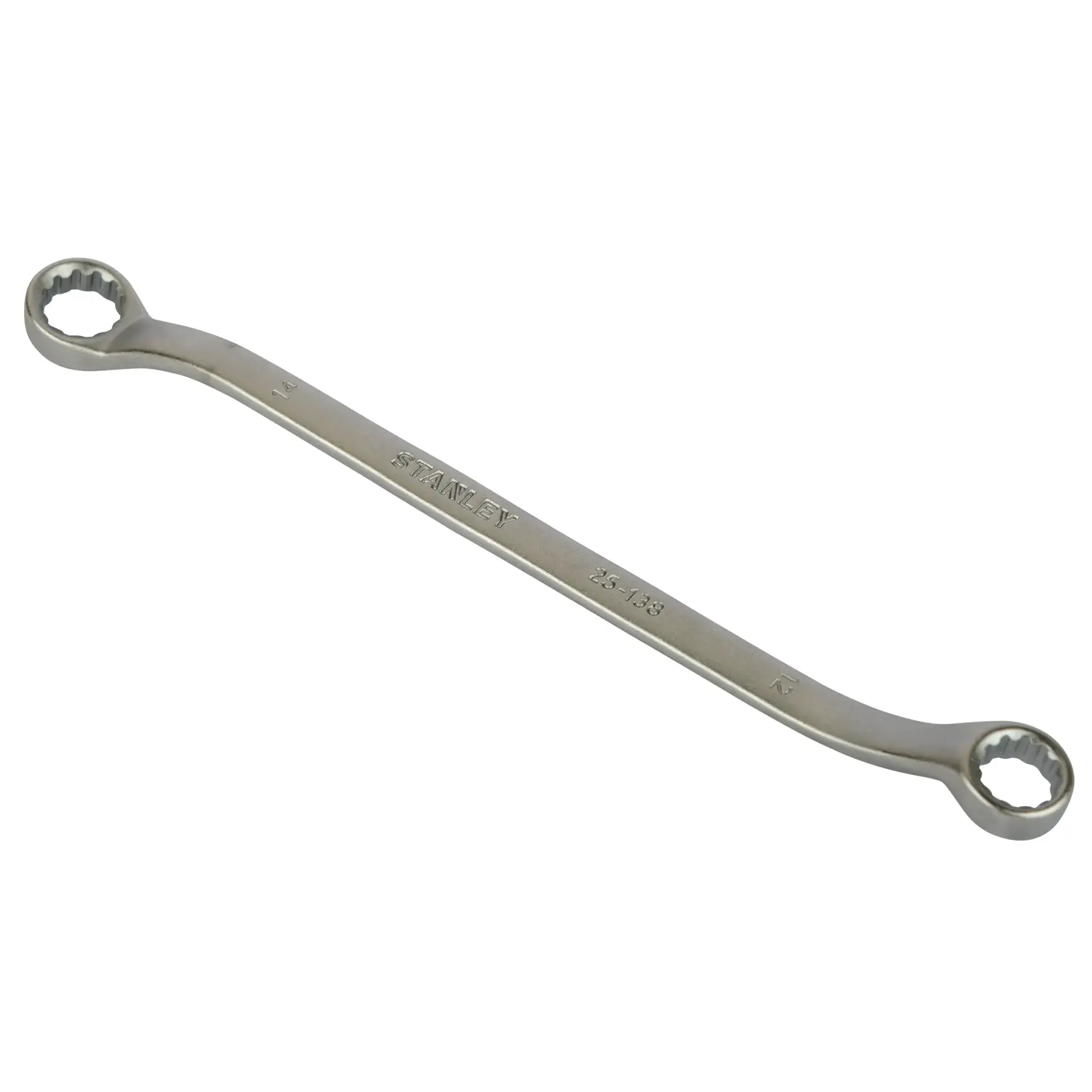 STANLEY STMT25138 combination box end wrench, silver metal, side angle, white background.