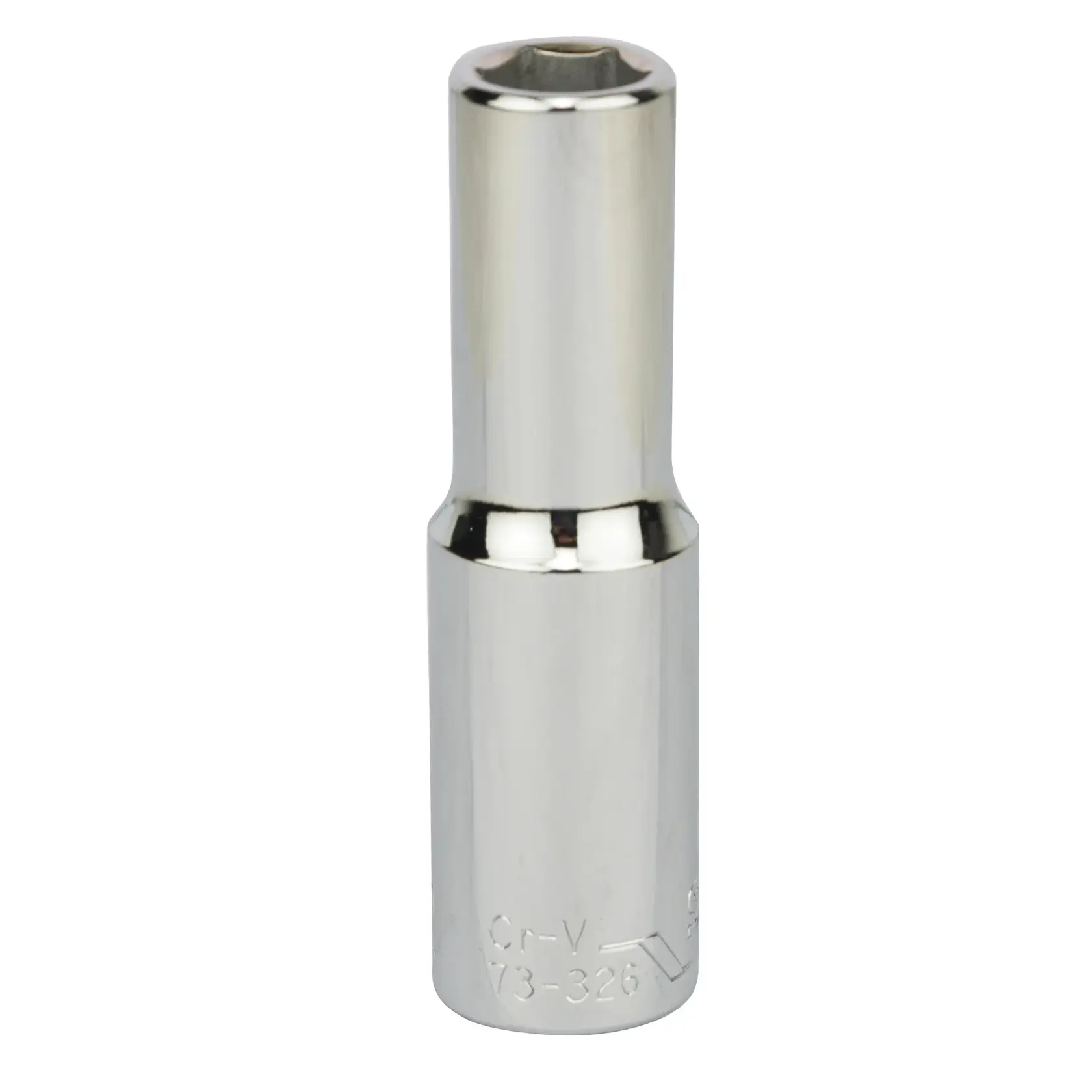 STANLEY STMT73326-8B chrome deep socket, tool photography, front angle, white background