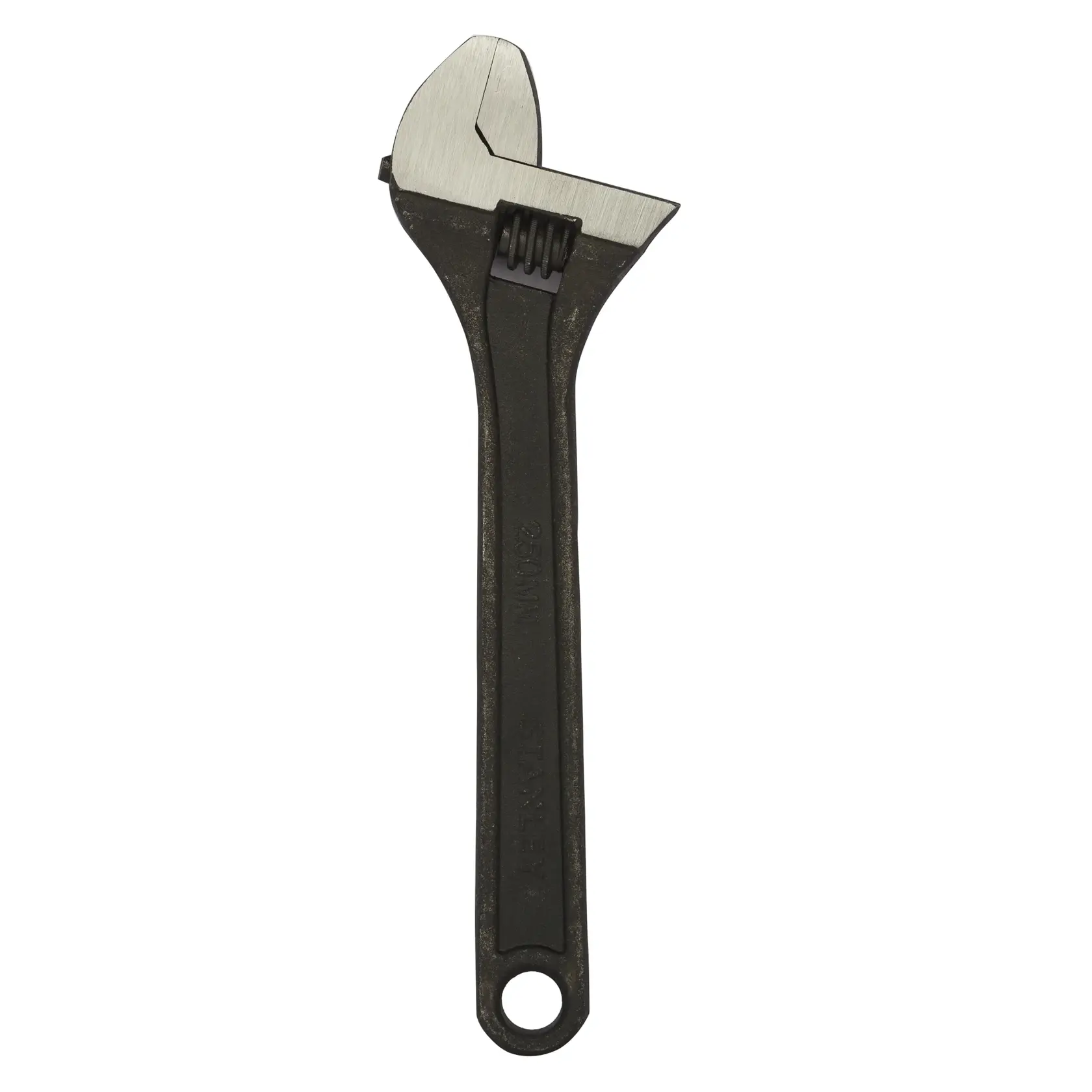 Photo of STANLEY STMT74895-8 adjustable wrench, black metal handle, front view, hand tool.