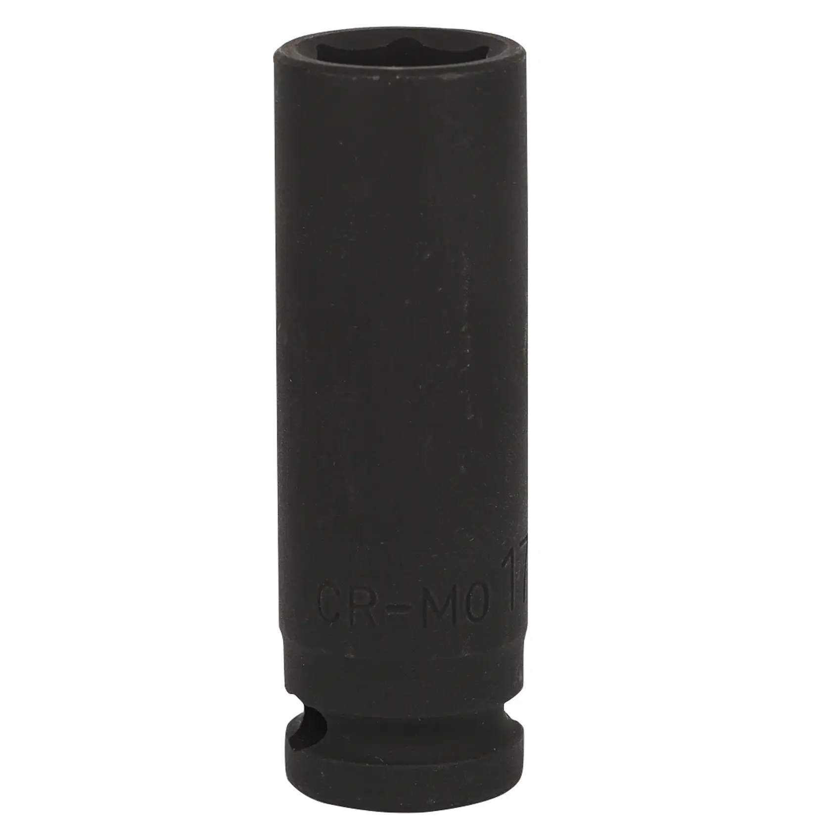 STANLEY STMT87504-8B deep impact socket, black, cylindrical tool, front angle on white background.