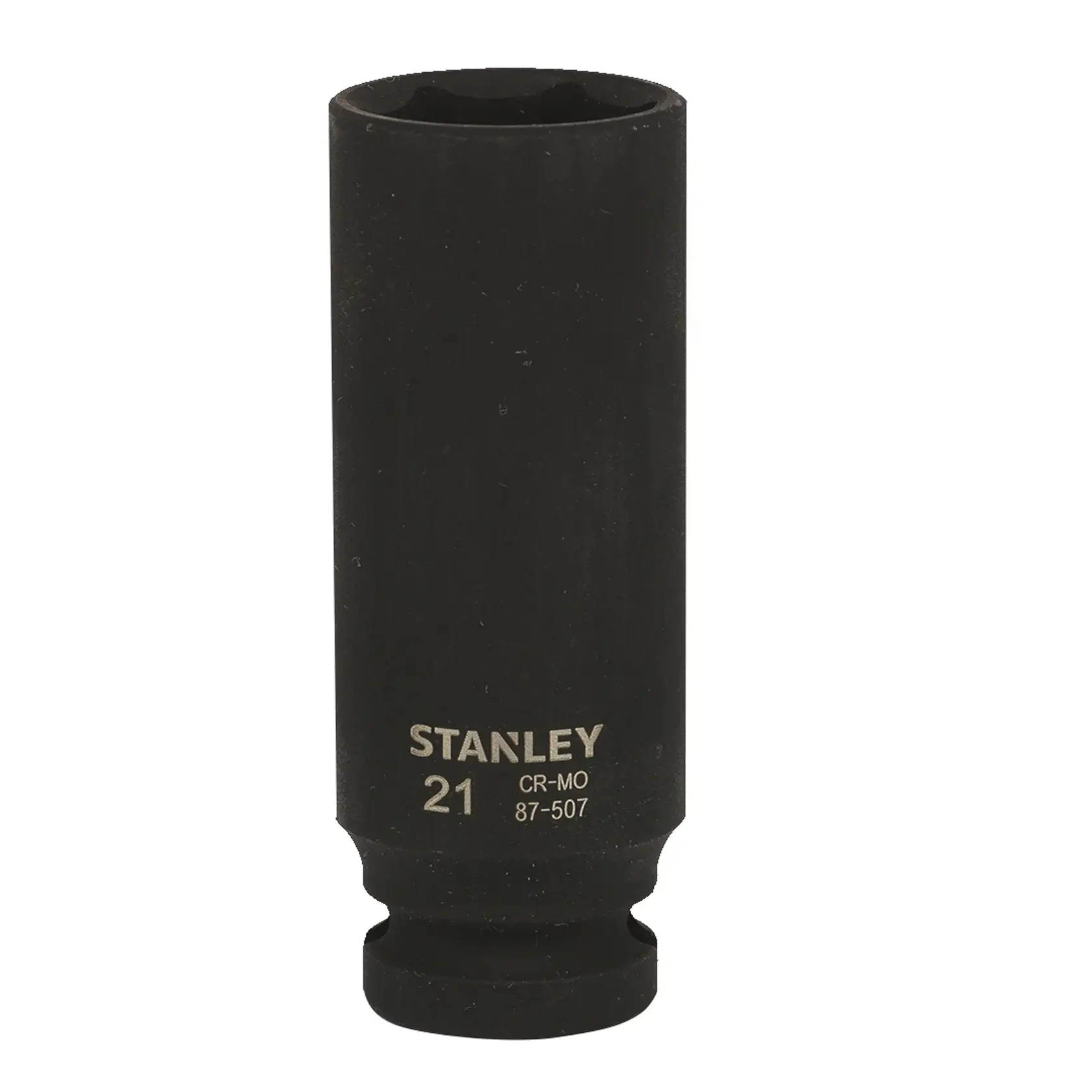STANLEY STMT87507-8B black deep impact socket, front view, tool accessory photography