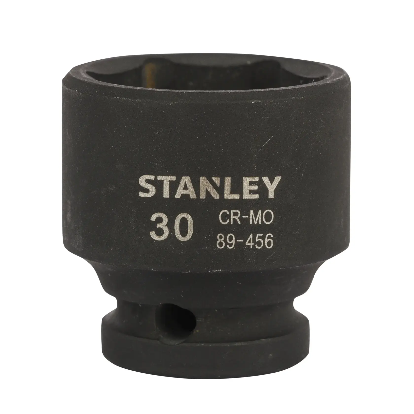 STANLEY STMT89456-8B black impact socket, photography of front angle on white background.