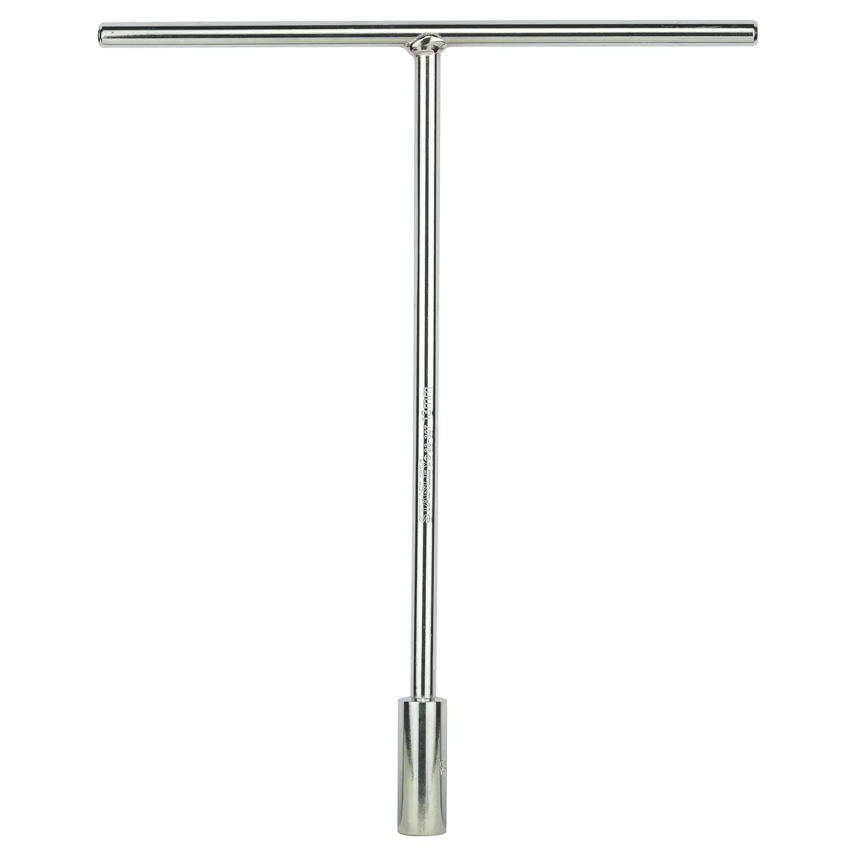Stanley T-handle socket wrench with a long shaft and metal finish, tool for tightening or loosening bolts.