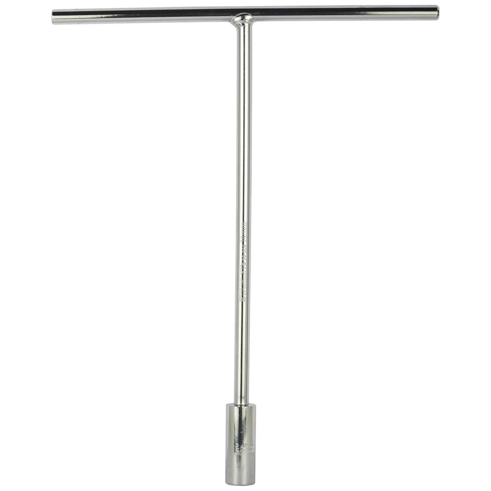 STANLEY STMT93308-8 T-handle socket wrench, silver finish, product photography, front angle.