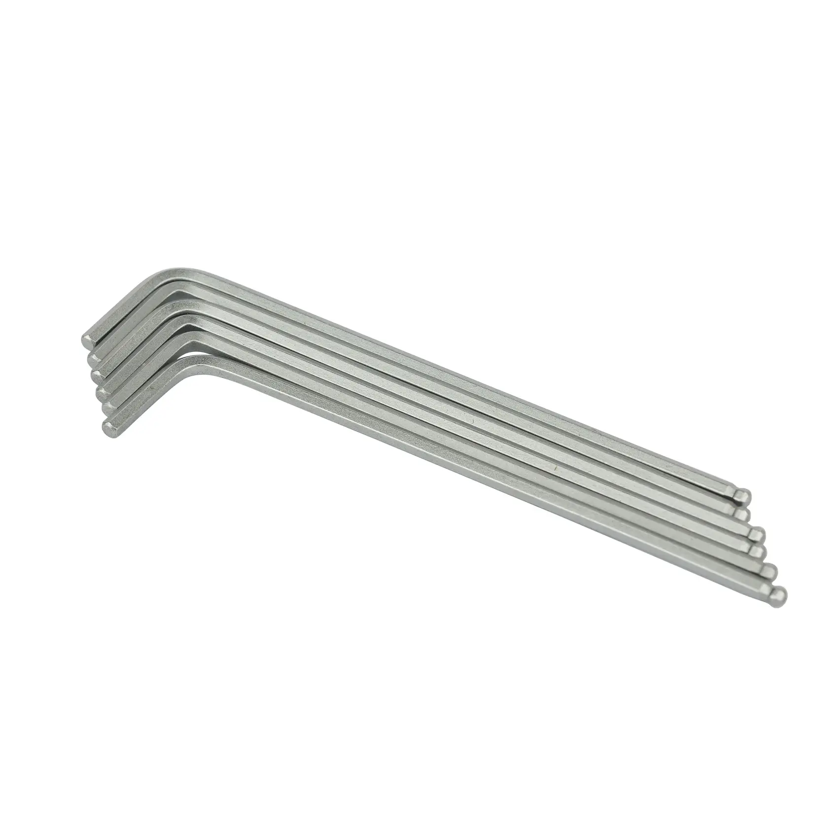STANLEY STMT94101-8 hex key set, silver, ball-end design, angled view, hand tool set on white background.