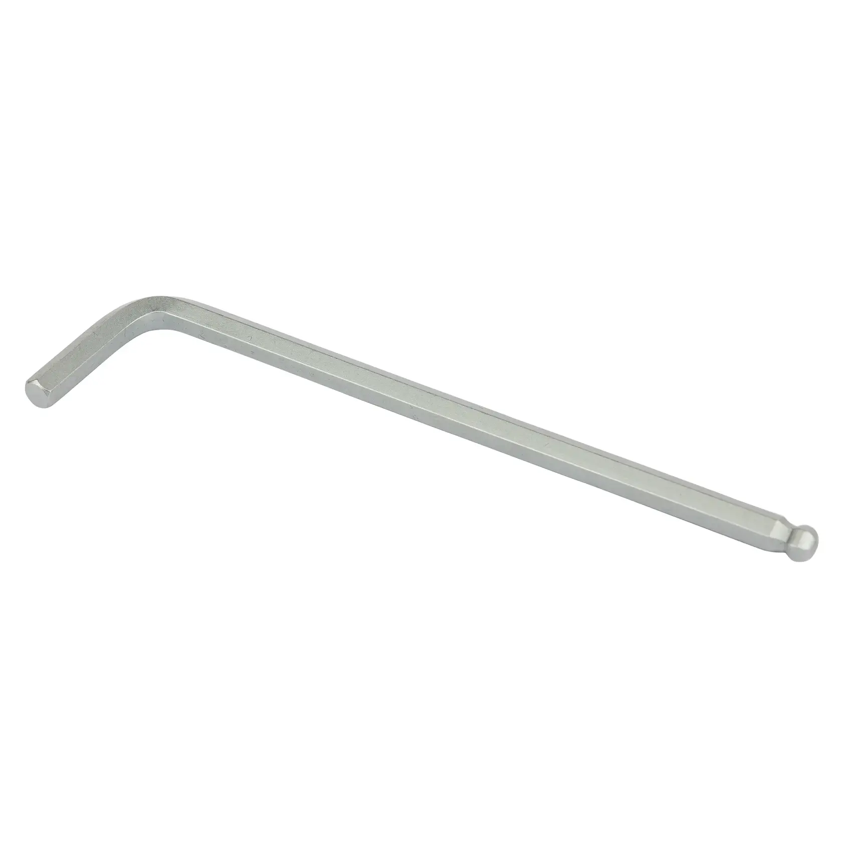 STANLEY STMT94106-8 silver hex key with ball end, angled side view, photography